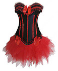 Now available up to 8XL - Black Corset with Red Satin Trim and Red Black Bows