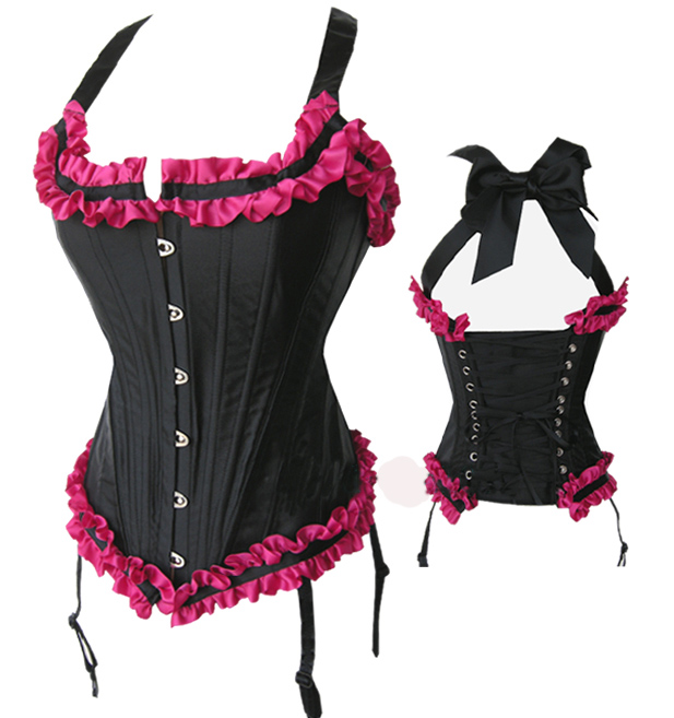 Steel boned black corset with hot pink accents very strong