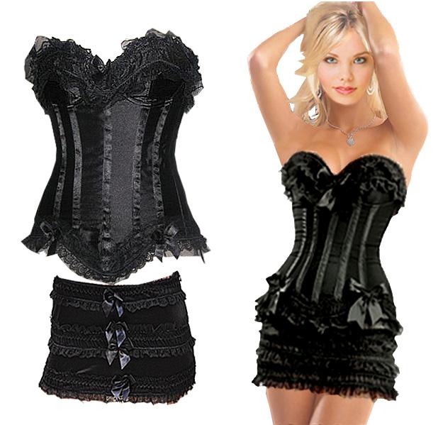 Breathtaking Black Corset with Lace Accents and Skirt