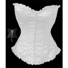 Solid White Satin Corset with Ruffled Trim-plus size lingerie, plus size bras, full figure bras, plus size corsets, plus size stockings, large thongs, bbw thong, bbw lingerie, full figured lingerie, lingerie plus size, curvy women, dallas lingerie, lingerie, ingerie, sexy lingerie, fine lingerie, stockings, bras, corsets, g-strings, body stockings, bbw, dallas bbw, ft. worth lingerie, lingerie boutique, corsets, adult costumes, plus size costumes, silk pajamas, satin pj, plus size pajama