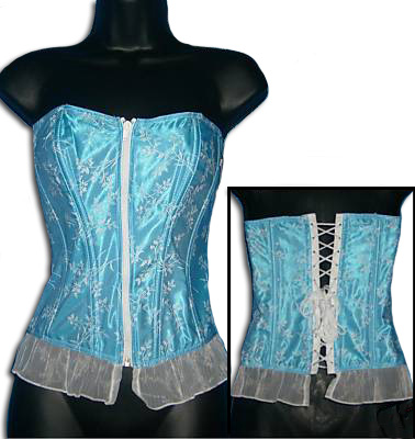 Sweet and Elegant Blue and White Floral and Lace Bustier