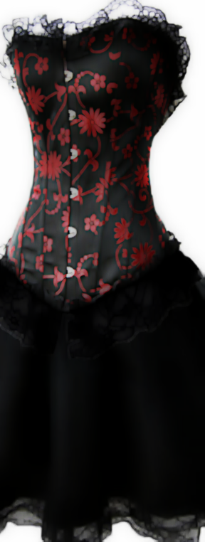 Gypsy Corset Black Red Floral Corset and Skirt - Luscious!