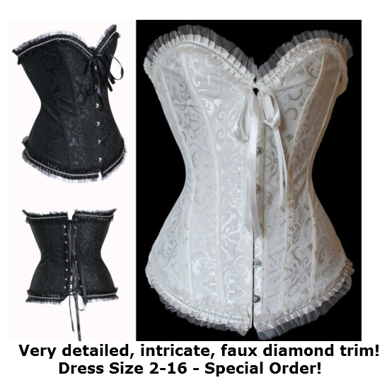 White Corset or Black Corset W/Intricate Diamond Trim