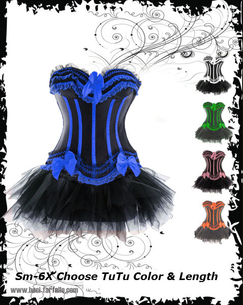 Black Corset with Blue Lace and Satin Bows, burlesque costume, 2X corset,  cheap corset