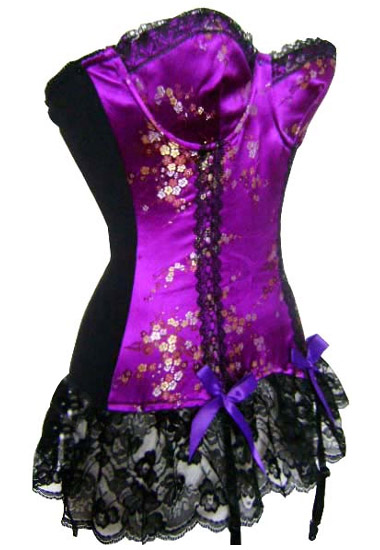 Playful Satin Purple Corset with Black Lace Trim
