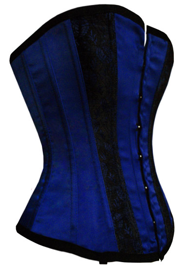 Stunning Royal Blue Satin Corset with Black Lace Print