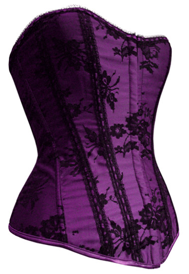 Black Lace over Purple Satin Corset