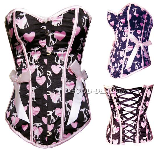 Hot Pink and Black Hearts and Baby Phat Cat Corset