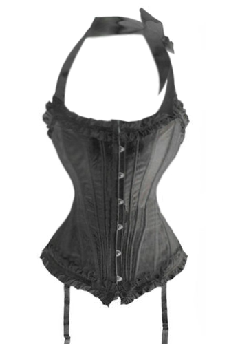 2013 Black Steel Corset with Modesty Panel Plus Size Boned Sm-8XL