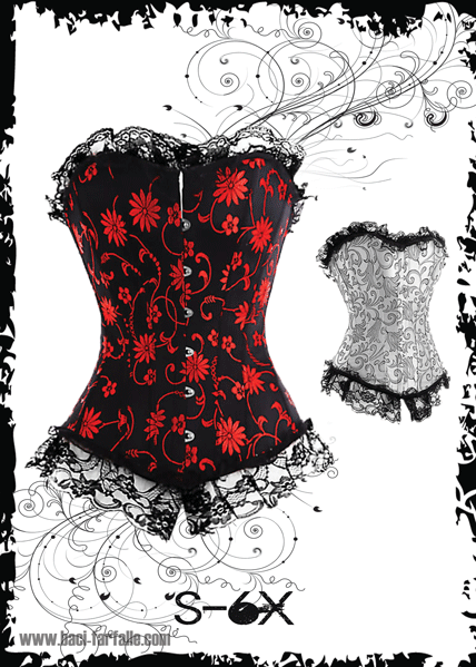 Elegant Black and Red Floral Lace Up Corset (silver also available) S-6X