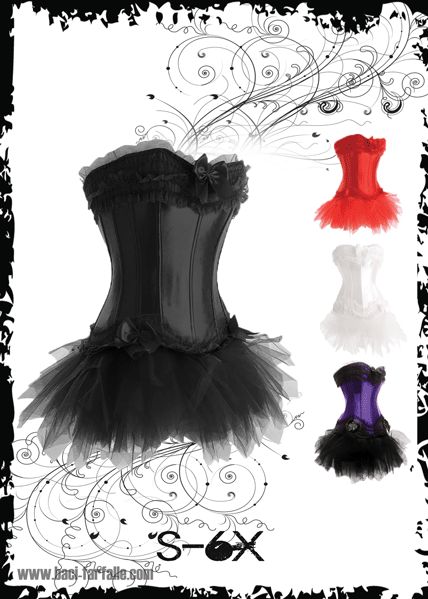 Sturdy Satin Black Corset With Black TuTu Skirt (more colors) Sm-6X