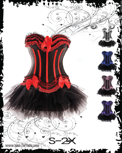 Now in SM-6XL!! Black Corset with Red Lace & Satin Bows including Tutu Skirt