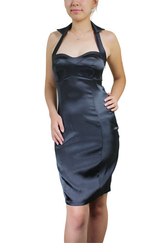 Satin Rockabilly Pin Up Satin Halter Dress