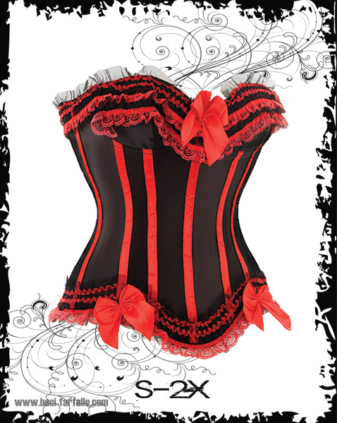 Now available up to 8XL - Black Corset with Red Satin Trim and Red Black Bows