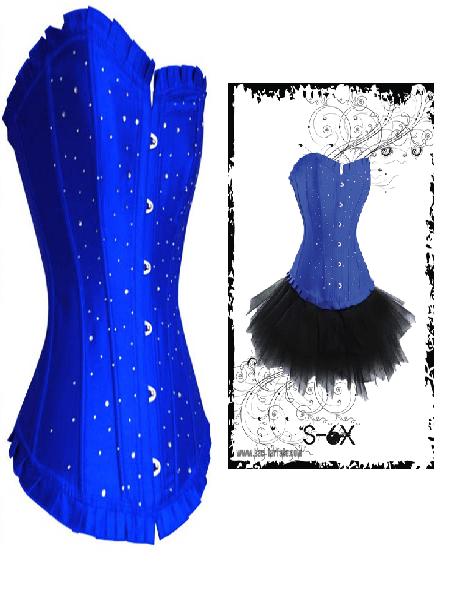 Cobalt Blue Long Line Corset with Rhinestones