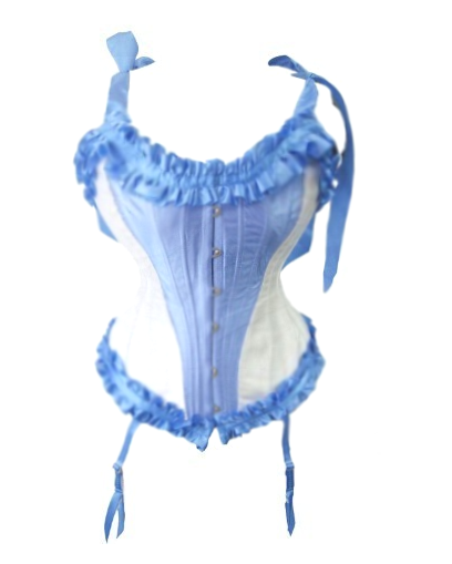 Blue and White Victorian FULL STEEL Corset Double Stitched - more colors underbust corset with straps