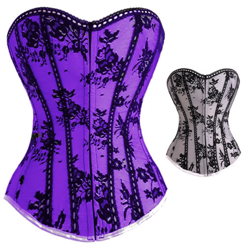 Black lace corset over white satin S-6X 3 Colors