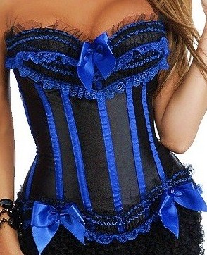 NEW Sm-6XL Black & Blue corset - burlesque style - lace, bows, vivid blue color