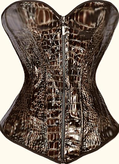 Faux Crocodile Luxe Zip Up Brown Corset - corset feels and looks real!