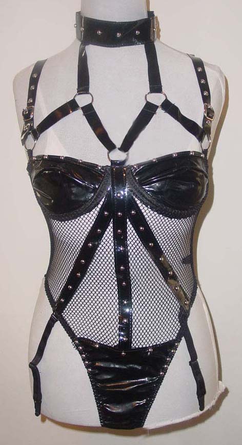 Sexy Strappy Patent PVC Choker Teddy