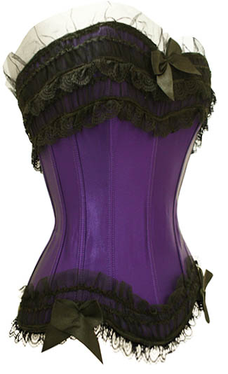 Sexy Purple Corset Burlesque Style with Black Lace