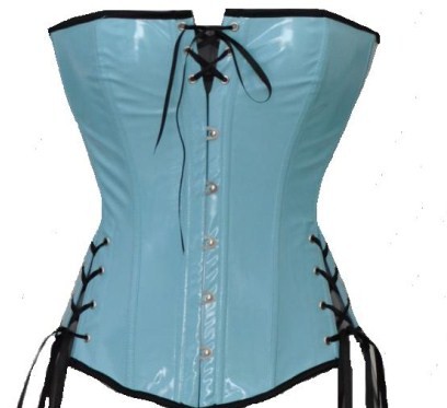 Blue PVC corset, awesome rockabilly corset piece!