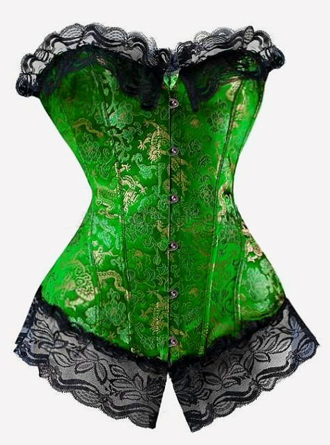 Emerald green with gold dragon corset design Sm-6XL