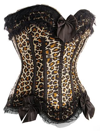 Small-6XL Sexy animal print corset with black lace and bows