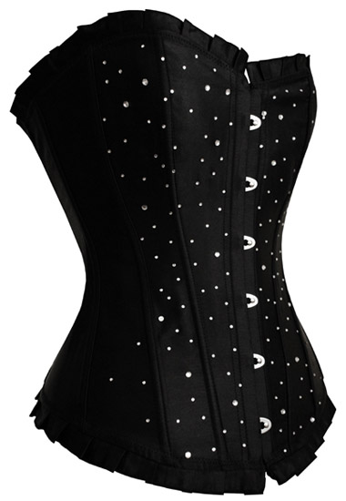 Black Boned Sexy Satin Victorian Rhinestone Corset