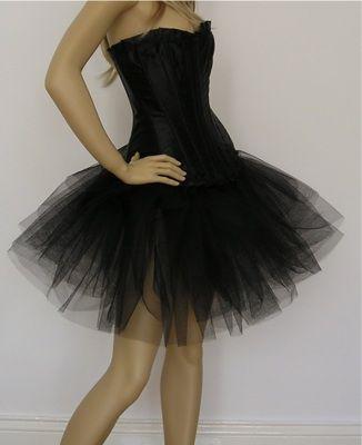 S-8XXL - Sturdy Satin Black Corset With Black TuTu Skirt - Choose Skirt Lenght