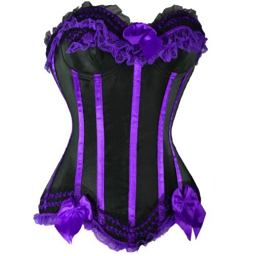 Purple and Black Lace & Bows Satin Black Light Club Corset - Rave Corset - Sexy Lift - S-8X - More Colors!