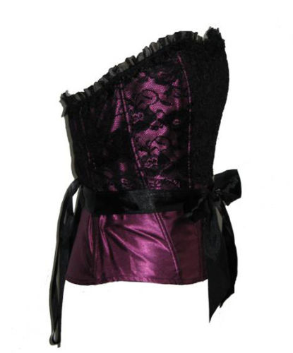 Amethyst purple satin corset with stunning black lace
