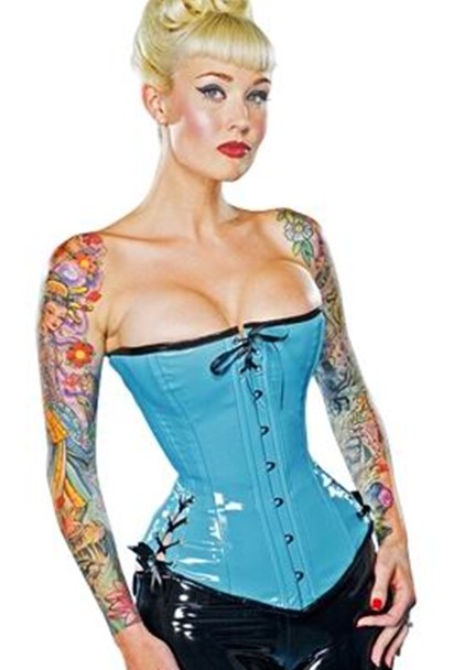 Blue PVC corset, awesome rockabilly corset piece!