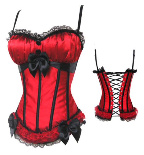 Red satin and silky lace up corset bustier top