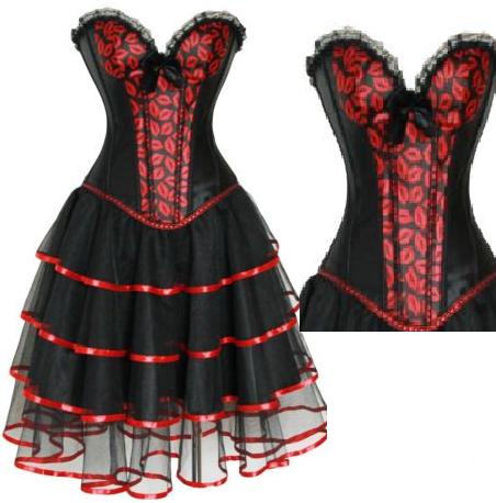 $25 Clearance Corset - Alone or with skirt - Black and Red Vintage Red Kisses Corset /m, L/Xl one of each size left)(S $25 Clearance Corset - Alone or with skirt - Black and Red Vintage Red Kisses Corset /m, L/Xl one of each size left)(S