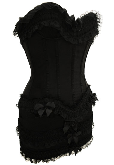 Breathtaking Black Corset with Lace Accents and Skirt