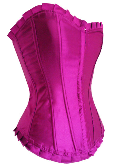 Solid Pink/Purple Satin Corset with Ruffled Trim