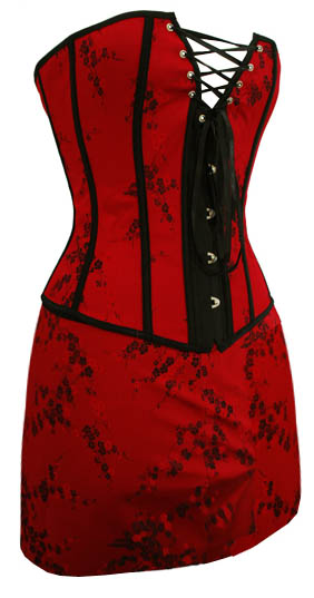 Elegant and Sensuous Red and Black Corset with Matching Skirt
