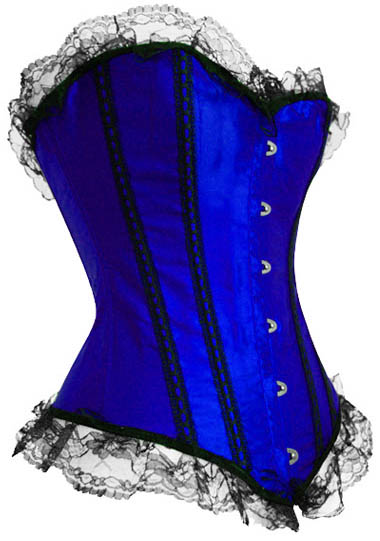 Blue Corset with Black Lace Trim Small-6X