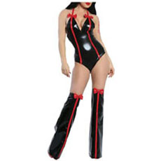 Shiny Black Lingerie with Red Trims and Bows