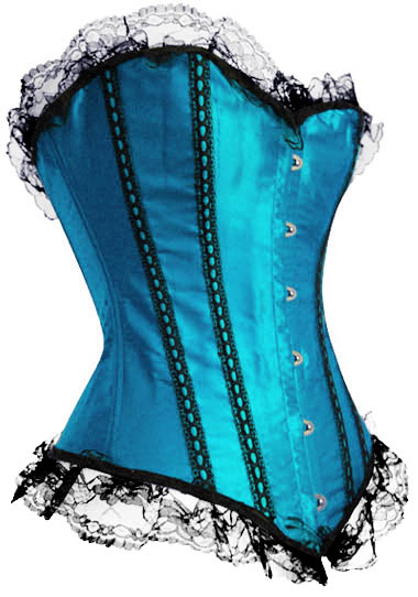 Sexy Turquoise Corset with Black Lace Trim