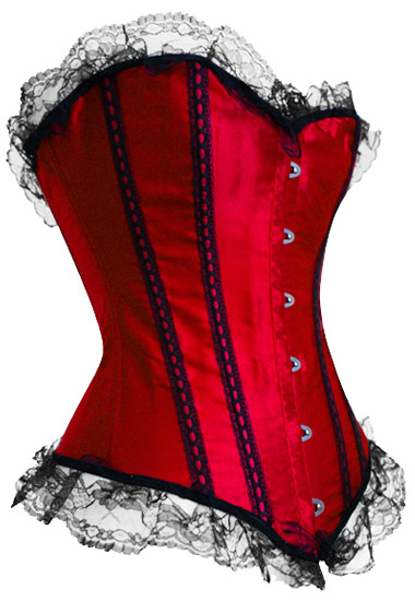 Sexy Red Corset With Black Lace Trim Small 6x 