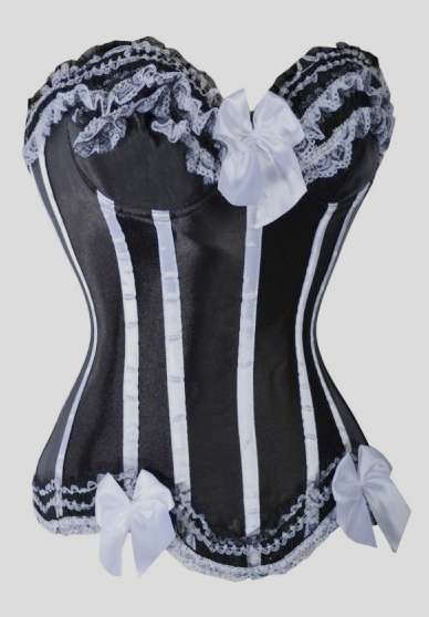 NEW 2013 - Size 2 - 26 Dress Size Black Corset with White Lace & Satin Bows