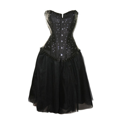 2012 Sturdy Steel Busk Black Diamante Corset with Tutu Skirt S-6X