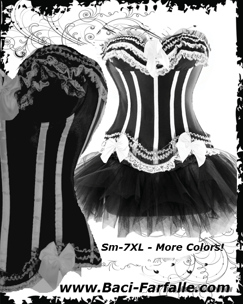 NEW 2013 - Size 2 - 26 Dress Size Black Corset with White Lace & Satin Bows