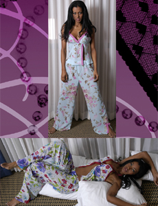 Printed Georgette Camisole Pajamas Set with Lace Trim