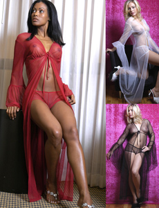 Two-Piece Nylon Net Long Robe & Boy Short