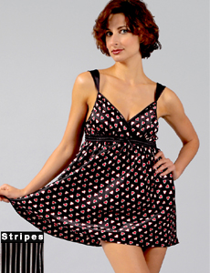 Printed Charmeuse Chemise with Full Sweep and Empire Waistline