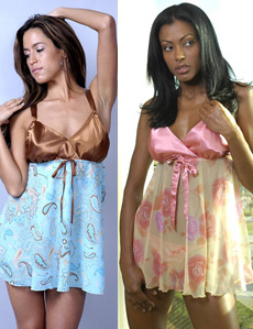 Printed Chiffon Babydoll with Satin Cups and Bow