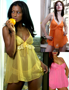 Neon Chiffon Babydoll with Lace Trim